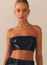 Top bustier de lentejuelas Emma - Negro