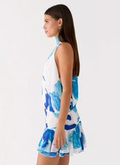 Minivestido de gasa Willow - Estampado de flor cerúlea
