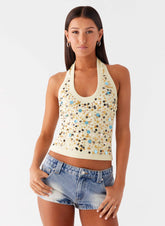 Top halter de lentejuelas Eye Contact - Amarillo