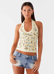 Top halter de lentejuelas Eye Contact - Amarillo