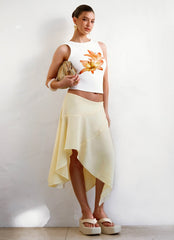 Falda midi asimétrica de tiro bajo Kia - Amarillo