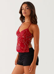 Top de tirantes Kamilla de lentejuelas - Rojo