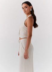 Chaleco de lino Ambrosa con cuello halter - Avena