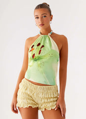 Top con espalda anudada y abalorios Dalila - Estampado floral amarillo