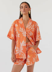Camisa de lino extragrande Sweet Relief - Atardecer tropical
