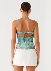 Top Nalini con escote fruncido - Paisley verde
