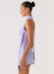 Minivestido Melisande con cuello de bufanda - Lavanda