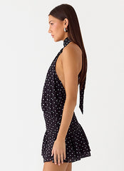 Minivestido de gasa Willow - Negro de lunares