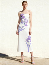Iris Floral Print Strapless A-Line Maxi Dress - White