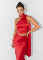 Top de satén Josefina - Rojo intenso