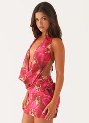 Minivestido de gasa Elysia - Rosa orquídea
