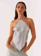 Top de malla halter Celebrar - Plateado