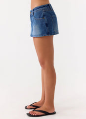 Minissaia-short Sebastian de ganga de cintura baixa - Lavagem azul