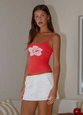 Top de punto Ofira - Estampado floral rojo
