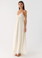 Vestido maxi de chifón ligero con cuello redondo - Blanco