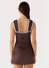 Minivestido Options - Chocolate con Puntos Azules