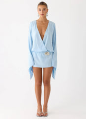 Minivestido de manga larga Junia - Azul pálido