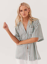 Camisa de Linho Superdimensionada Darcie - Listras Costeiras
