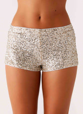 Maelis Shorts Mini de Cintura Baixa com Lantejoulas - Prateado