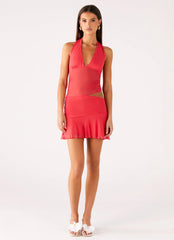 Minivestido Haltherneck Calissa - Coral