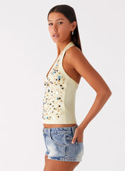 Top halter de lentejuelas Eye Contact - Amarillo