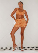 Shorts Mini Mercer com Lantejoulas - Laranja