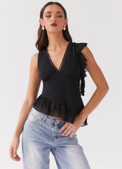 Top Empress con ribete de volantes - Negro