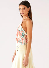 Top Loreta de Amarrar com Miçangas - Floral Siena