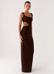 Vestido largo Balvin con cortes - Chocolate fresco