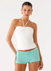 Shorts de Crochê com Miçangas Idalia - Azul
