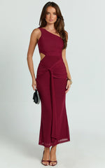 Vestido midi Mandy - Vestido de malla con nudo y aberturas en color vino