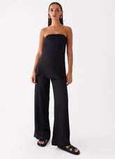 Top de tubo Zoey de satén - Negro