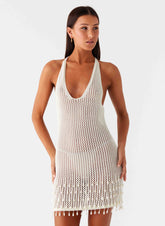 Minivestido de ganchillo con cuentas Pearl Shore - Marfil