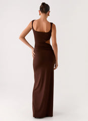 Vestido largo Balvin con cortes - Chocolate fresco