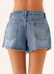 Shorts de mezclilla de talle bajo Davie - Azul