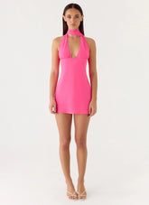 Minivestido Melisande con bufanda al cuello - Fucsia