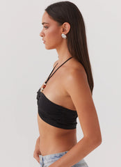 Top Greta con abalorios - Negro