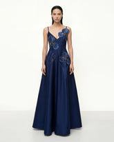 Iris Embroidered A-Line Maxi Dress - Navy Blue
