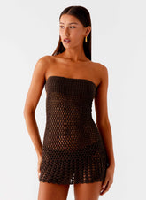 Minivestido Kaiane de croché sin tirantes - Chocolate