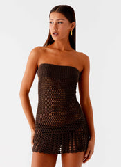 Minivestido Kaiane de croché sin tirantes - Chocolate