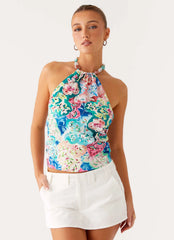 Top Dalila con abalorios y espalda anudada - Santorini Floral