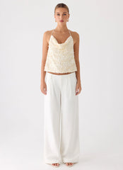 Top de lentejuelas Amelita - Marfil
