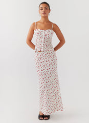 Top corsé de lino Ariana - Estampado floral de amapolas
