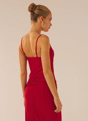 Top de tirantes de malla agridulce - Rosa roja