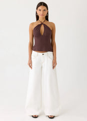 Top halter de lino Allira - Chocolate Drizzle