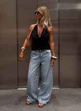 Calça Jeans Perna Larga Atemporal - Azul Claro