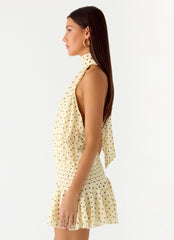 Minivestido de gasa Willow - Amarillo de lunares