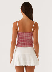 Top bustier Palmer con volantes - Cuadros vichy rojos