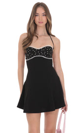 Polka Dot Bust Fit and Flare Dress in Black