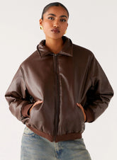 Chaqueta Bomber de Polipiel Outlands - Chocolate
